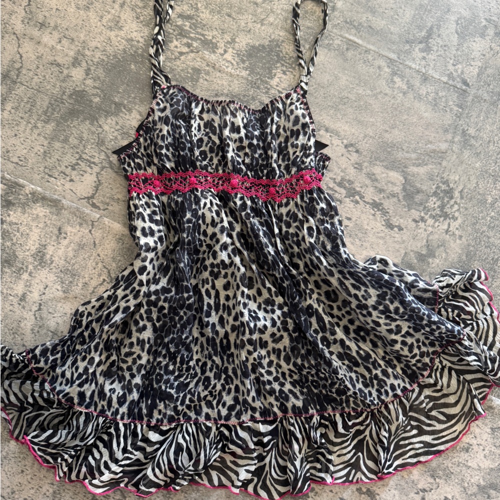 Rare Anna Sui x Victoria Secret Cheetah + Zebra Print Babydoll Dress Size Small - Picture 2 of 5